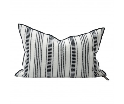Coussin Vice Versa toile brodée Cyclades, rayures fines, noir
